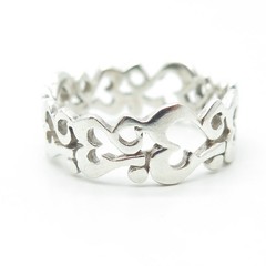 925 Sterling Silver Vintage Modernist Open Heart All Around Band Ring Size 11.75