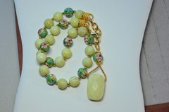 lime green Beaded Necklace semi-precious Gemstone pendant glass beads MA2