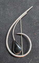 Mexico Sterling Silver Fashion Pin Black Stone