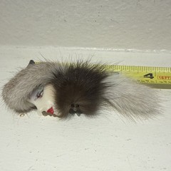 Vintage 80s Lady Face & Fur Hair Brooch Pin Glam