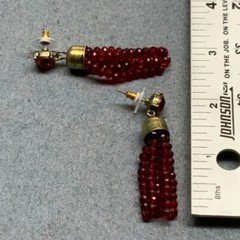 Sugarfix Baublebar Pierced Earrings 2 In Gold Ruby Red Beaded Tassel Rhinestone