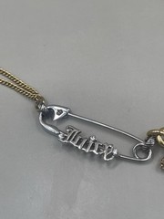JUICY COUTURE Two Tone Safety Pin Hearts Strawberry Letter J Charm Necklace READ