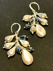 Vintage 925 Italy Dangling Pear Shaped Sterling Silver & Black Onyx Earrings