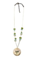 Dragonfly Pendant Abalone MOP Shell Choker Necklace Sea Glass White Green Blue