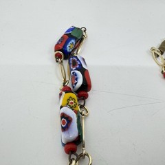 Vintage Millefiori Rectangle Glass Bead Necklace Gold Tone 29”