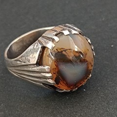 Sterling Silver Ring Men’s Vintage Natural Brown Stone Signet Pinky Retro Bold