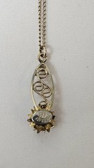 Vintage 12/20 GF “JJJ” Floral Filigree Pendant With Black Stone 22″ Necklace
