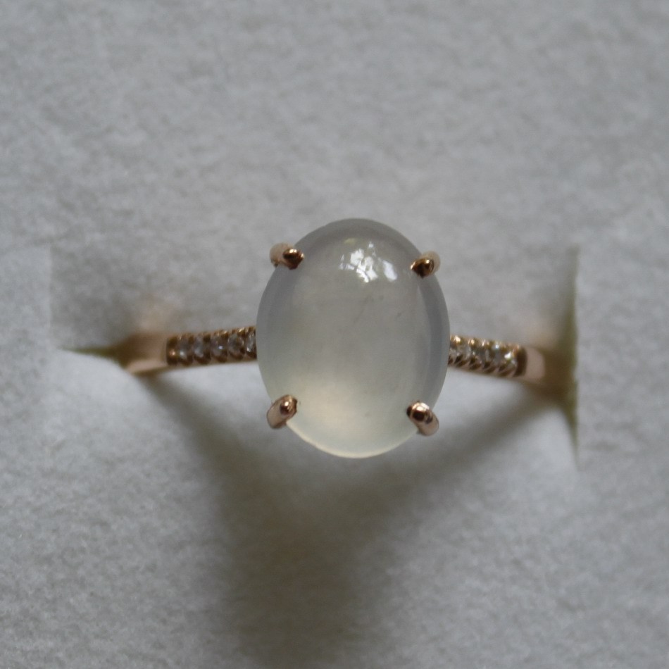 Size 5 3/4 Certified Natural Grade A Icy White Jadeite JADE Diamond 18K Ring