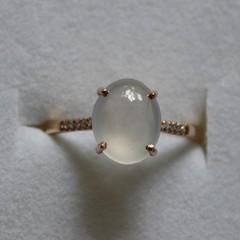 Size 5 3/4 Certified Natural Grade A Icy White Jadeite JADE Diamond 18K Ring