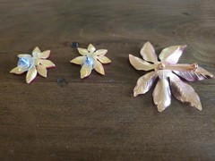Vintage Poinsettia Brooch And Earrings For Winter/Christmas
