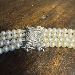 18K White Gold Diamond Filigree Pearl Necklace 15–16” 40g 750 Marked