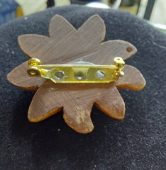VINTAGE SUNFLOWER BROCH PIN Hand Tooled Wood 3.5 Inches