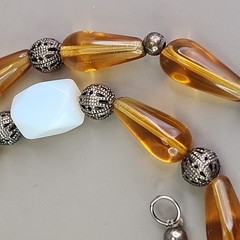 Vintage Glass Beaded Necklace Opalite Brown Teardrop 19″