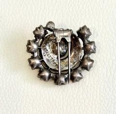 1930s EISENBERG STERLING SILVER SQUARE RHINESTONE SWIRL SHELL FUR CLIP BROOCH