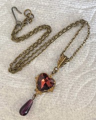 Vintage Necklace Art Nouveau Rhinestone Heart Pendant Amethyst Czech Glass Drop