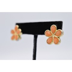 Liz Claiborne Vintage Flower Clip On Earrings Orange Crystal Signed 1980s BinZ