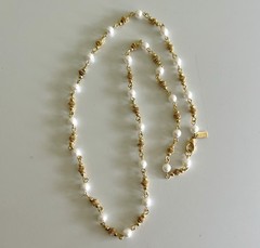 Revlon Faux Pearl Necklace With Alternating Gold Tone Beads, 24”
