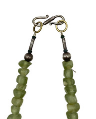 Vintage Chunky Green Prehnite Beaded Chip Nugget Necklace Handmade 18″ Choker