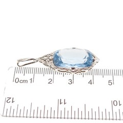 935 Silver Antique Art Deco Cushion-Cut Blue Glass Charm Pendant