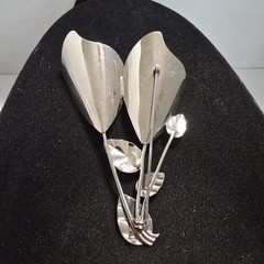 Large Vintage 3.8″ Sterling Silver Calla Lilly Brooch Pin 17.75 Grams