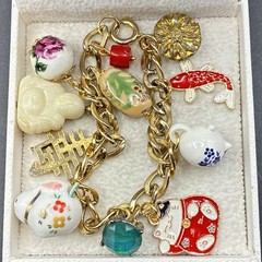 Vintage Custom Charm Bracelet + Vtg Charms: Faux Opal, Fish, Lucky Cat, MORE