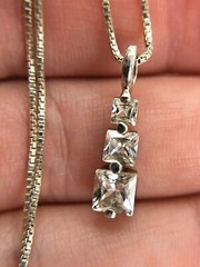 Vintage Sterling Silver 5mm Sparkling Clear Stack Gemstone Necklace 17.75″
