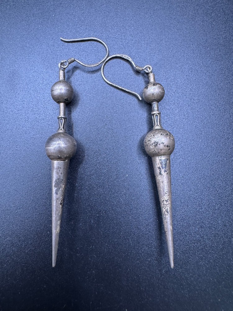 Vintage Bali Sterling Silver 925 Tribal Long Drop Dangle Filigree Earrings