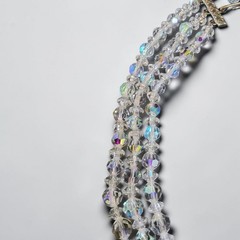 Vintage Aurora Borealis Crystal Necklace 3 Strand Clear Glass Choker Collar AB