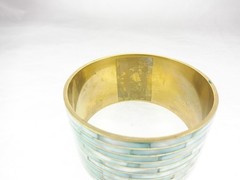 8.25″ Blue Dyed Mother Of Pearl MOP Inlaid Wide Brass Bangle Bracelet