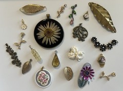 Pendant Charm Lot Resin, Metal, Enamel Flowers Leaves Jewelry Gold & Silver Tone