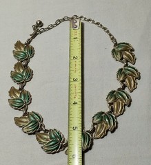 Vintage Green & Gold Enamel Metal Leaf Necklace