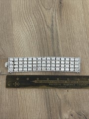 Vtg Wide Rhinestone Bracelet Multiple Rows Baguette & Round Cut Stones