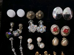 Vintage Now Earrings Lot Rhinestone Crystal Clip On Screw Back 14 Pairs Dangle