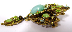 Vintage ART Arthur Pepper Flower Dangle Brooch Teal Glass Gemstones Pin RARE