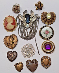 Lot of 13 Older Vintage Pendants,Button Covers,Cameo Brooche & Others