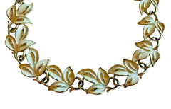 Vtg Coro White Enamel Leaf Necklace Adjustable Length Silver Tone Spring Vibe
