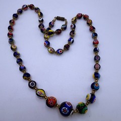 Murano Millefiori Bead Necklace Knotted Graduated Venetian Glass 25 In Vtg Italy