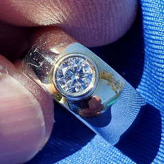 EARTH MINED DIAMOND Deco Engagement Ring Bezel set Chunky Dome 14K GOLD BAND 6.2