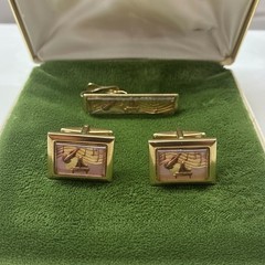Krementz Jazz Cufflinks Tie Bar Piano Bass w/Original Box 14k Gold Overlay RARE
