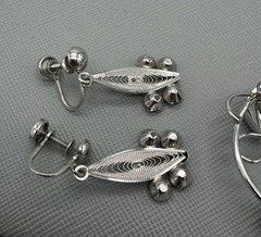 Sorrento Sterling Silver Filigree Screw Back Earrings & Brooch Pin