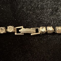 Vintage Clear Rhinestone Statement Tennis Necklace, Box Chain, 15″ Silver Tone