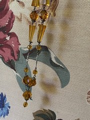 ART DECO Czech Cut Amber GLASS Bead Dangle Necklace Antique 20s Era Old Flapper