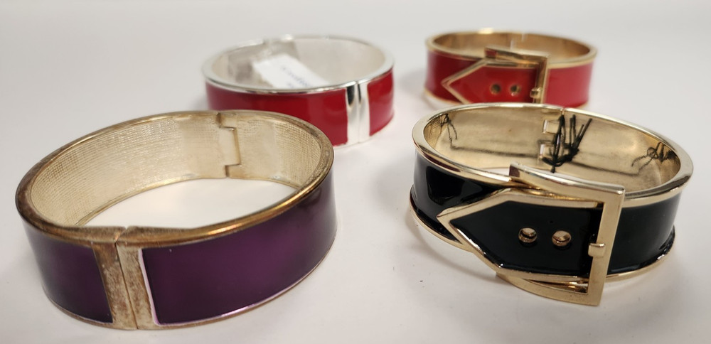 Metal Cuff Bracelets Lot Of 4 Vintage Mixed Materials Mixed Color