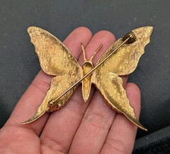 Large Vintage Unsigned Jomaz Gold Tone Enamel Rhinestone Butterfly Brooch ⚠️Read