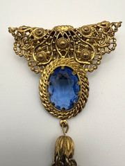 Vintage West Germany Brooch Blue Glass Gold Tone Signed FANTASTIC