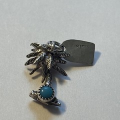Vintage Sterling Silver Tucson Palm Tree Turquoise Charm Souvenir 21mm 2.42g