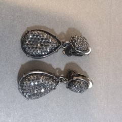 Sparkle Gem Oval Drop Earrings Jet Black Teardrop Pendant Dangle Shaped Clip Ons