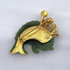 Vintage Swoboda Brooch Pin Jade Carved Fish Faux Pearl Bubble Gold Tone Estate