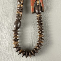 Vintage Giraffe Necklace Pendant Hand Carved Wood Bead Tribal Safari 30″
