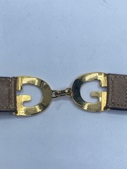 Gucci Vintage Interlocking G Gold Tone Brown Leather Bracelet 8.125″ COA